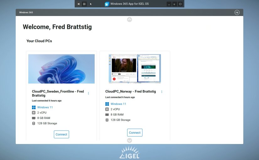 Brinkhoff_C's tweet photo. Great article showcasing the upcoming #Windows365  app on IGEL OS (Linux). Pretty cool and lightweight OS solution to connect to your Windows 10 or Windows 11-based #CloudPCs! @VirtualBrat Read more here: https://t.co/i1fd8A7QuQ https://t.co/yZ8VNNzejt