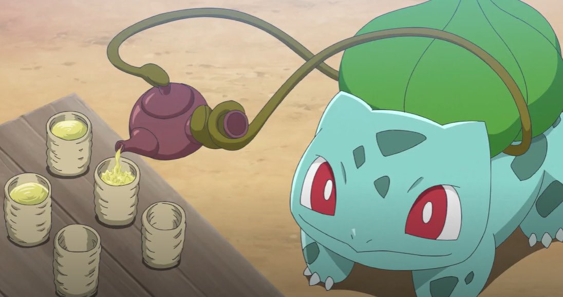 PkmnShitpost's tweet photo. Tea time with Bulbasaur https://t.co/TrWPiXxdJe