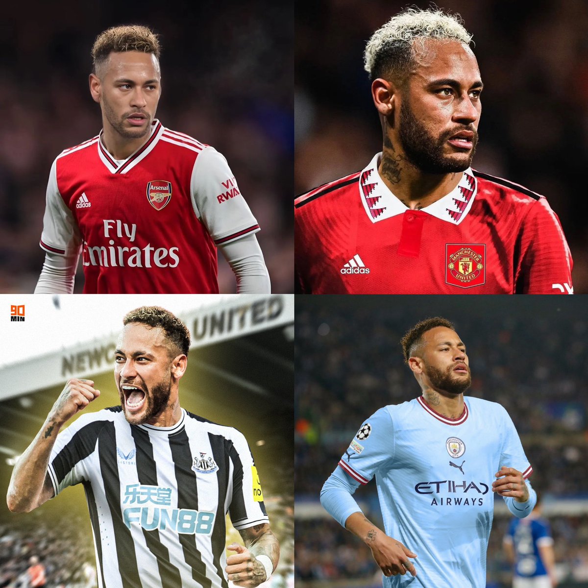 estagiariodoney's tweet photo. Qual seria o melhor clube pro Neymar? 🏴󠁧󠁢󠁥󠁮󠁧󠁿 

1- Arsenal
2 - United
3 - Newcastle 
4 - City https://t.co/Rhigc9aOzb