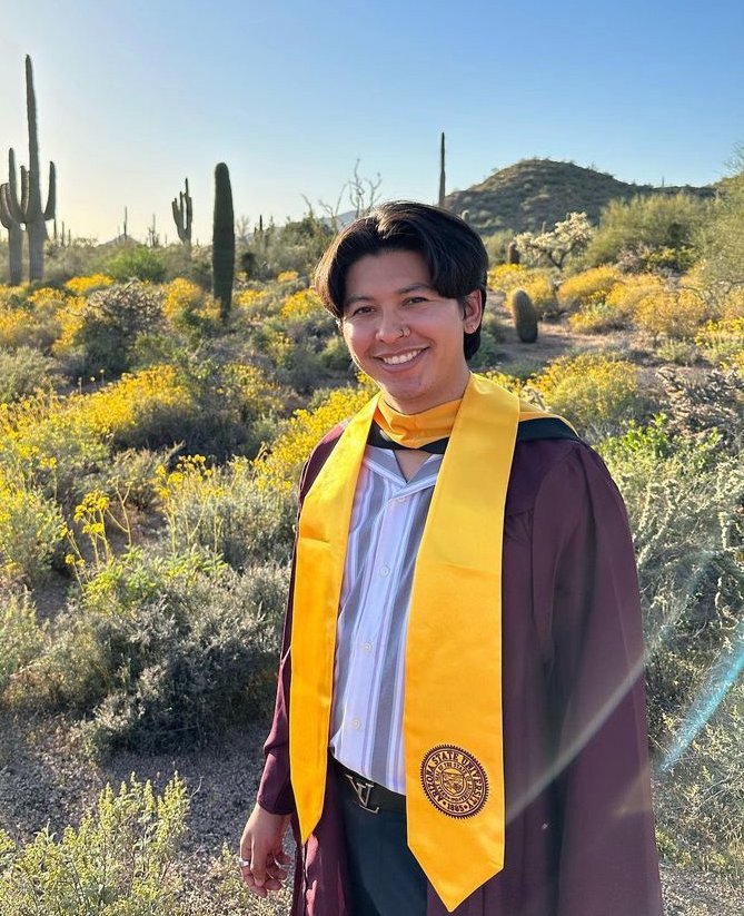 CWD_ASU's tweet photo. Congratulations to our graduate (Jorge and Maria) and undergraduate (Isaac and Joe) student workers on graduating! Our RAs are integral to the success of the Center for Work and Democracy. #ForksUp #Devils4Life #ASUgrads https://t.co/6mrVOHtFLB
