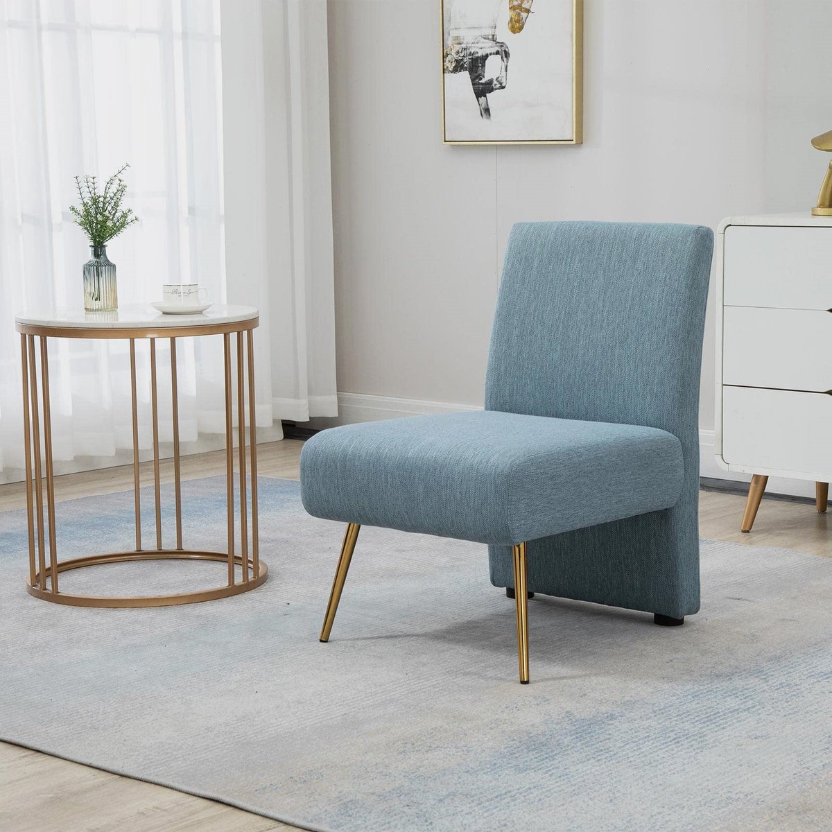ATTICA Modern Armless Accent Chair,Fabric Side Chair for Living Room Clearance,Golden Legs Comfy Chair for Bedroom (Light Blue)

    ⭐ : 4.6
    🔗 : amzn.to/3VIf2fk