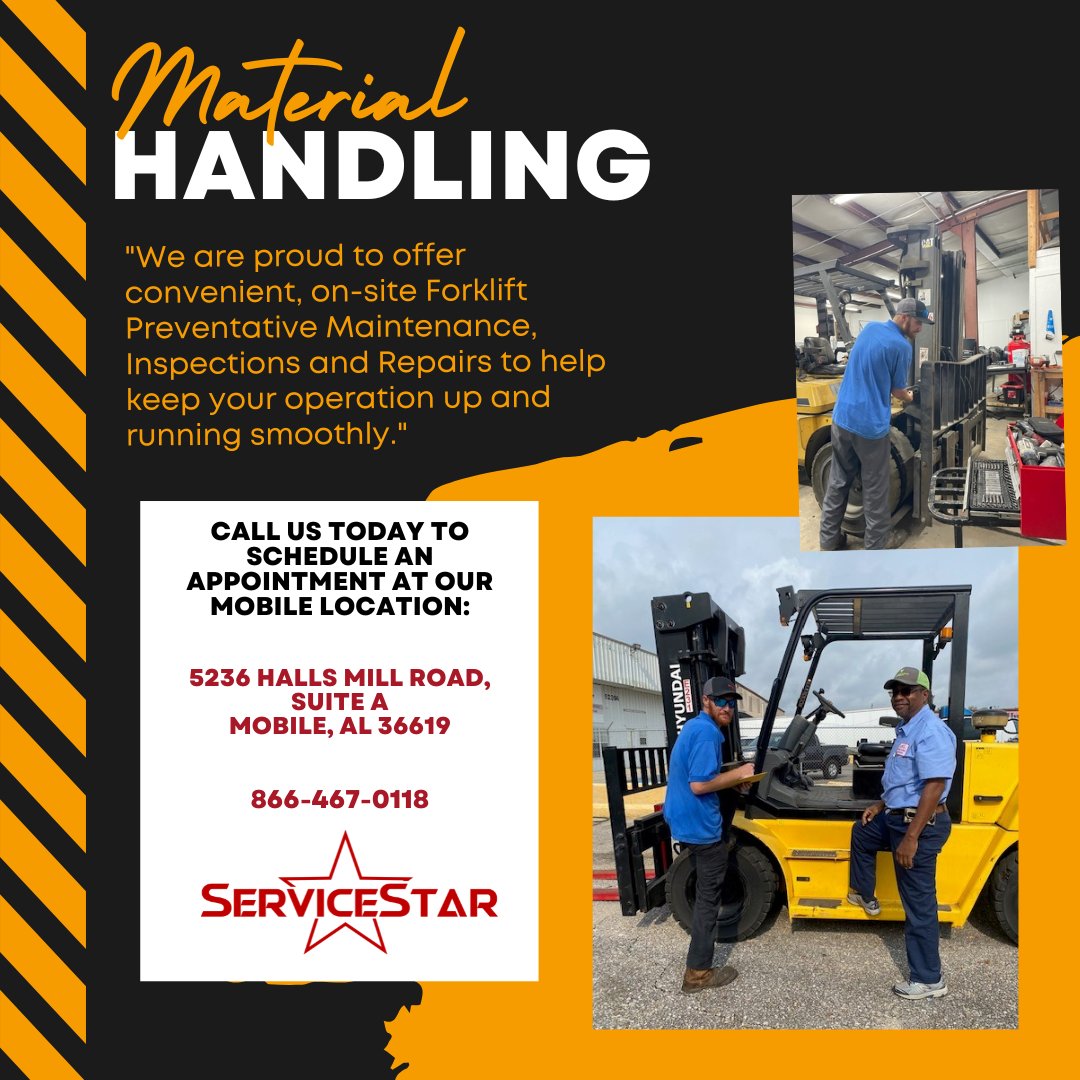 We are proud to offer convenient, on-site Forklift Preventative Maintenance, Inspections and Repairs.

Contact us for more information!
866-467-0118
svcstar.com

#forkliftrepair #forkliftmaintenance #materialhandling #materialhandlingequipment #forklift