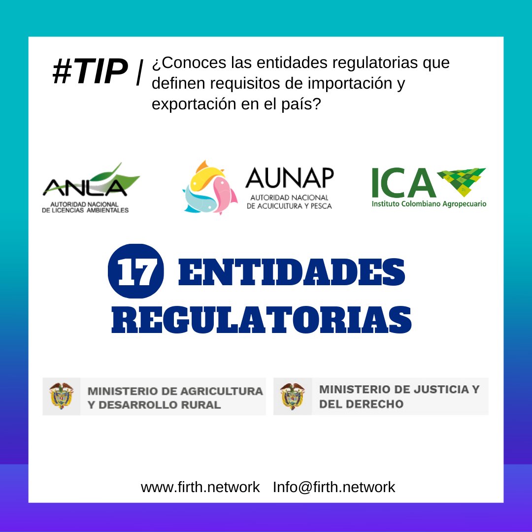 🌐 TIP 9
Sabías que, en el 2022, se registraron un total de 17 entidades regulatorias del comercio exterior en Colombia. 

Leer aquí:  
firth.network/so/64OVx4dz5?l…