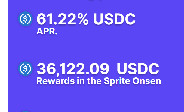 SpriteOnsen's tweet image. Exciting news! 🎉 

The USDC yield continues to soar thanks to the #SpriteAI post-minting strategy 🔥 

With a growth rate at 61.22% APY, minting your #spriteOnsen NFT now is the perfect way to maximize your yield potential💰💹

Join the party now: spriteonsen.app