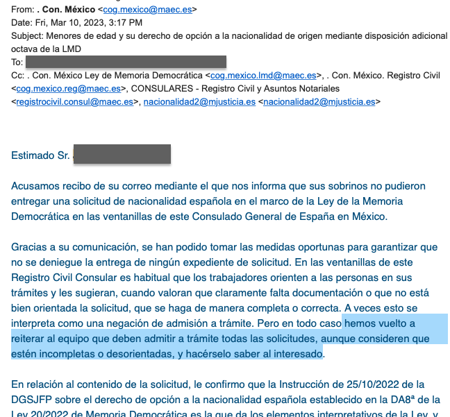 chnte's tweet photo. @quepasaconlaura @ConsEspCDMX Dile a ese consulado honorario que está obligado a admitir a trámite TODOS los expedientes, por el art. 226 del Regl. Reg. Civil y que solo puede calificarlos un Consulado Gral. y no un honorario. 
Enseñale está respuesta que nos dio el @ConsEspCDMX https://t.co/VZuB1iEnf8