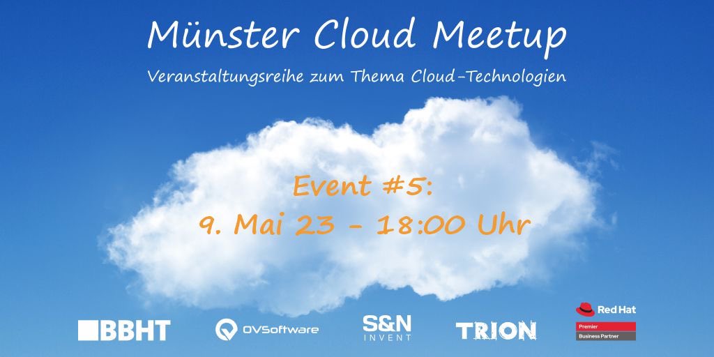 Morgen ist es soweit!! ☁️☁️☁️

▶ Dienstag, 9. Mai 2023, 18 Uhr
▶ Münster, Hafenweg 46-48 (in den Räumen der S&amp;N Invent GmbH)

Anmelden könnt ihr euch hier:
meetup.com/de-DE/muenster…

Wir freuen uns auf dich! 😍

#muenstercloudmeetup 
#bbht
#muenster
#softwareentwicklung