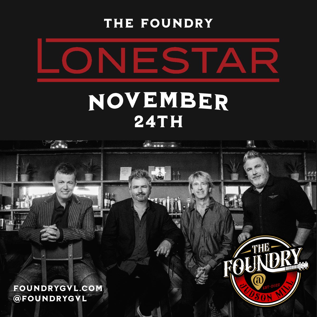 🚨SHOW ALERT🚨 Greenville, SC - We’re playing The Foundry at Judson Mill on Nov 24 (tickets available at LonestarNow.com)