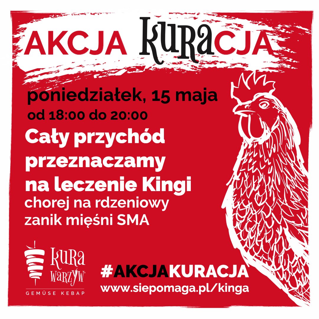 Kurki, jest sprawa ❗️ #AkcjaKURAcja nr 4.
Im więcej zjecie, tym więcej środków zbierzemy.

Małej Kindze z SMA kończy się czas 👉 fb.me/e/7nrNopVuB

Lokale:
Poznań: Wilczak, Wrocławska
Wawa: Chmielna

❗️ RT, powiedz znajomym, przyjdź, zjedz i pomóż.
cc dla przyjaciół Kury ❤️