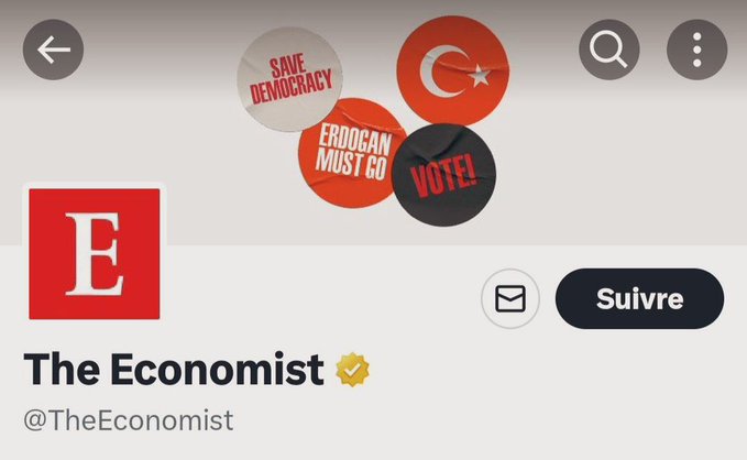 drkaanyl's tweet photo. 27 milyon takipçisi olan The Economist, Twitter kapak fotoğrafına neden “Erdoğan gitmeli” "oy ver" "demokrasiyi kurtar" görselli fotoğraf koyar?
Bunun "muhalefete" değil; "iktidara" yarayacağını bilmez mi 😆🫶
Bir Çin atasözü derki;
Bir tilki kuzuyu çaldığında havlamaz...
Biz bu ters algıları çok gördük, hep aynı hava, tencere tava diyorum...