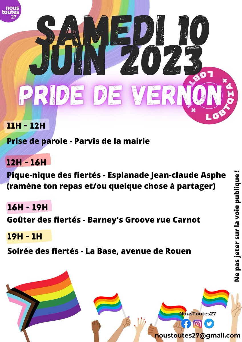 NousToutes27's tweet photo. Vous avez demandé le programme de la toute toute première #pride de #Vernon ? 
Le voici ! https://t.co/lpdAxqcBli