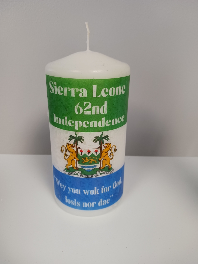 ArthlineLLC's tweet photo. Honoring Sierra Leone's 62nd Independence Day has never been more meaningful! 🕯️Memorial Candle that beautifully captures the essence of this historic occasion. 🔥 🙌 Shoutout to Arthline Graphics for creating such a meaningful and breathtaking piece. #ArthlineGraphics https://t.co/Fy6AWmp7JD