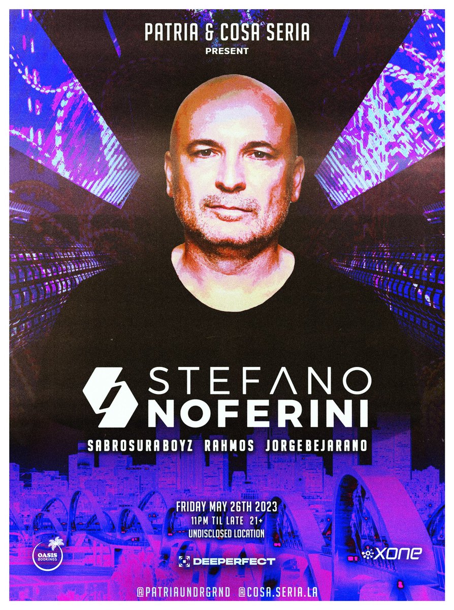 CosaSeriaLA's tweet photo. Here we go.!!! Bringing the man himself @stefanonoferini back to LA.. this is SOMETHING SERIOUS.!!!! @patria_ug 

Tickets: https://t.co/bSXXXbdarU https://t.co/ChREH4eTM7