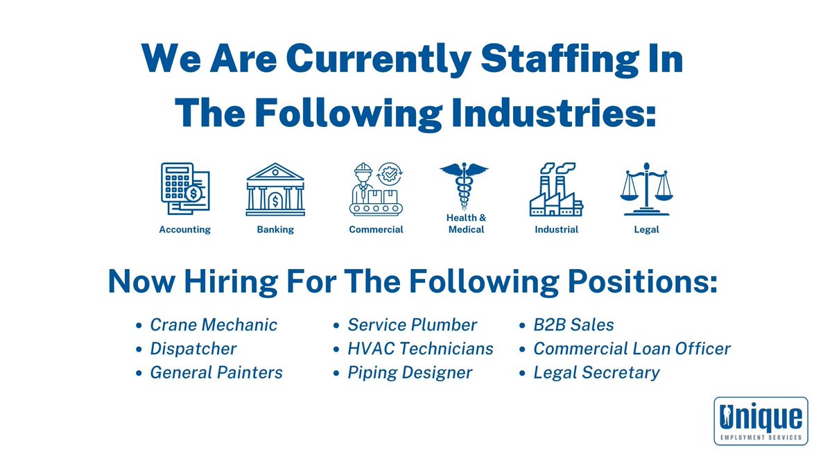 Unique_Staffing's tweet image. Do you have a specific job or industry in mind? Our staffing agency can match you with opportunities that fit your skills and interests. Say goodbye to endless job searching! #JobMatching #StaffingAgency #CareerGoals Visit our job board for more info 👉 bit.ly/3DNSIrA