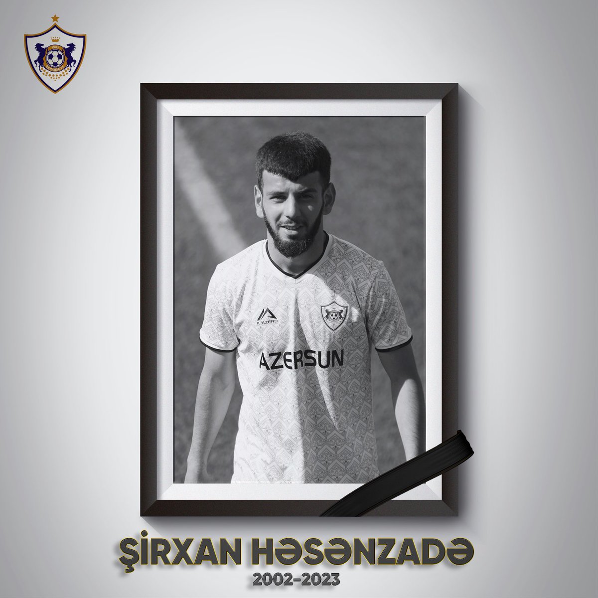 FKQarabagh's tweet photo. “Qarabağ-2” komandasının futbolçusu Şirxan Həsənzadə bu gün vəfat edib. Mərhumun ailə üzvlərinə və yaxınlarına dərin hüznlə başsağlığı veririk. Allah rəhmət eləsin!

#QarabağFK https://t.co/gF8CLlGRpc
