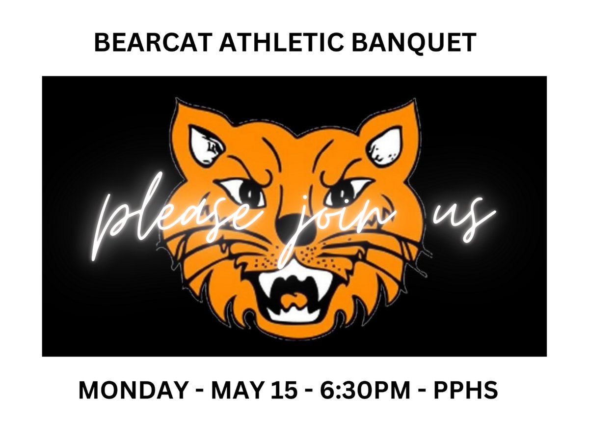 PPHSTennis's tweet photo. Join us next Monday at 6:30PM as we celebrate our 2022-2023 athletes at the Bearcat Athletic Banquet!! https://t.co/NjoVBObTnn
