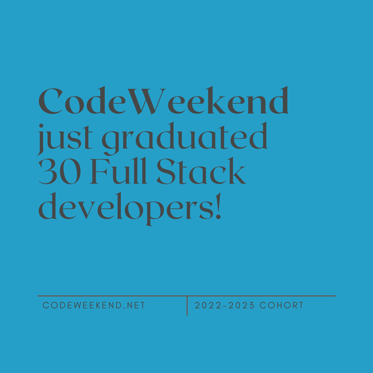 CodeWeekend's tweet photo. We are thrilled to announce the successful conclusion of our 2022 cohort of the CodeWeekend Bootcamp, where we proudly graduated 30 talented Full Stack Developers. Congratulations to each and every one of our developers for their dedication and hard work throughout the program. https://t.co/ogRQj1JAmv