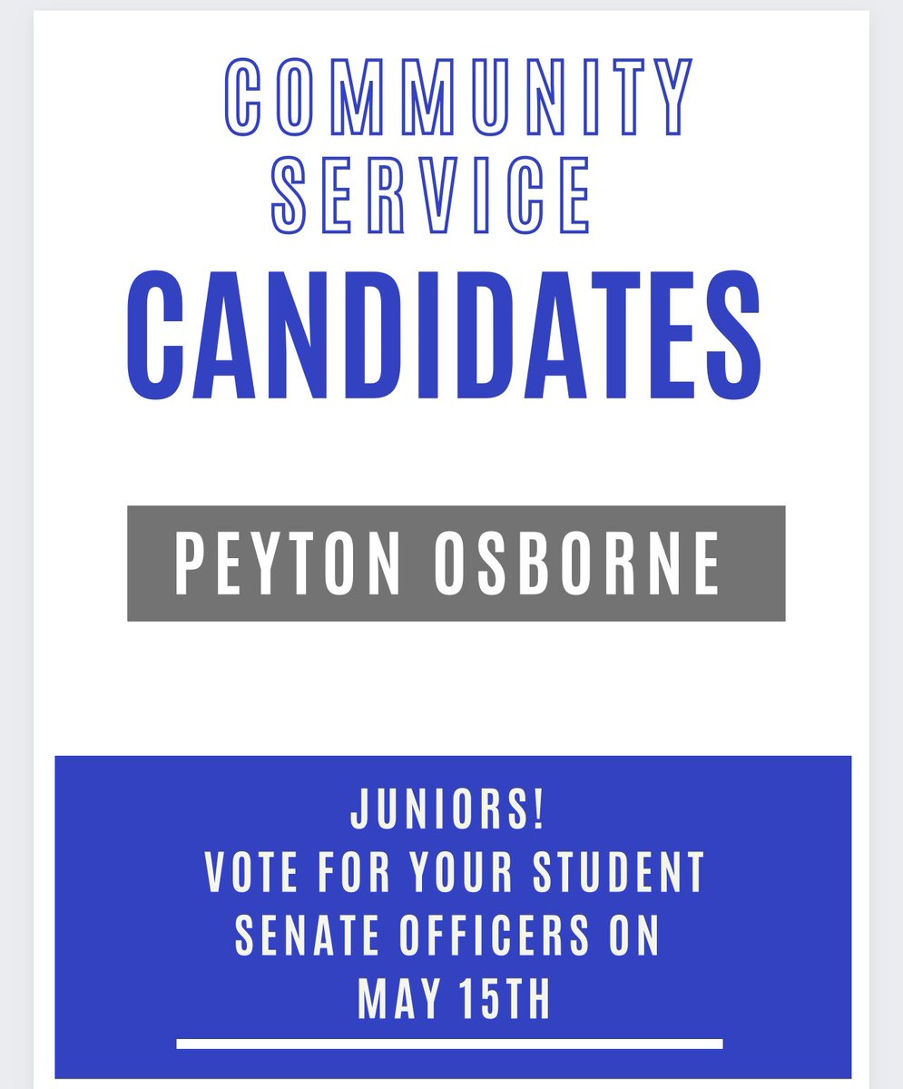 Peyton is running for Community Service Liaison. Peyton hopes to get our Titans “excited about helping out and working with the community.”