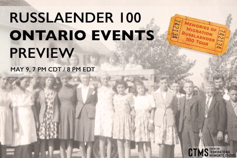 We're looking forward to our webinar tomorrow evening with friends from Ontario, previewing  activities this July commemorating the Russlaender Mennonite centenary. Join us: ctms.uwinnipeg.ca/events/russlae…