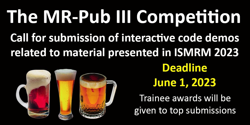 Efrat_Shimron's tweet photo. Hi everyone, on behalf of the @ISMRM Reproducible Research Study Group Committee I'm excited to launch the 3rd MR-Pub competition for open code!
Who can submit? anyone with an ISMRM'23 abstract 
What to submit? cool interactive code demos!
Where? here: https://t.co/4pFHhEnExs https://t.co/EuKmD4ihGe