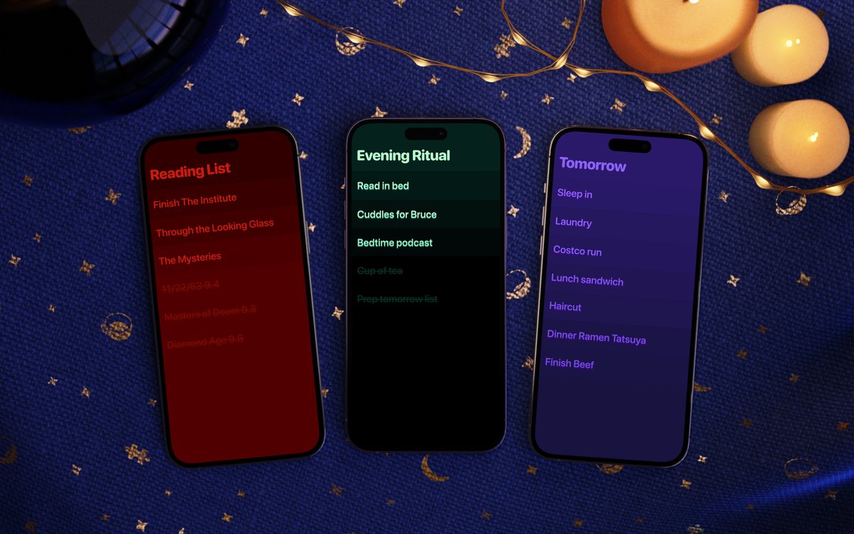 UseClear's tweet photo. New themes designed for cozy evening use, maybe collectible via getting things done late. (Each comes with matching app icon):

Red Eye
Glow in the Dark
Black Light https://t.co/4j3URv1rXc