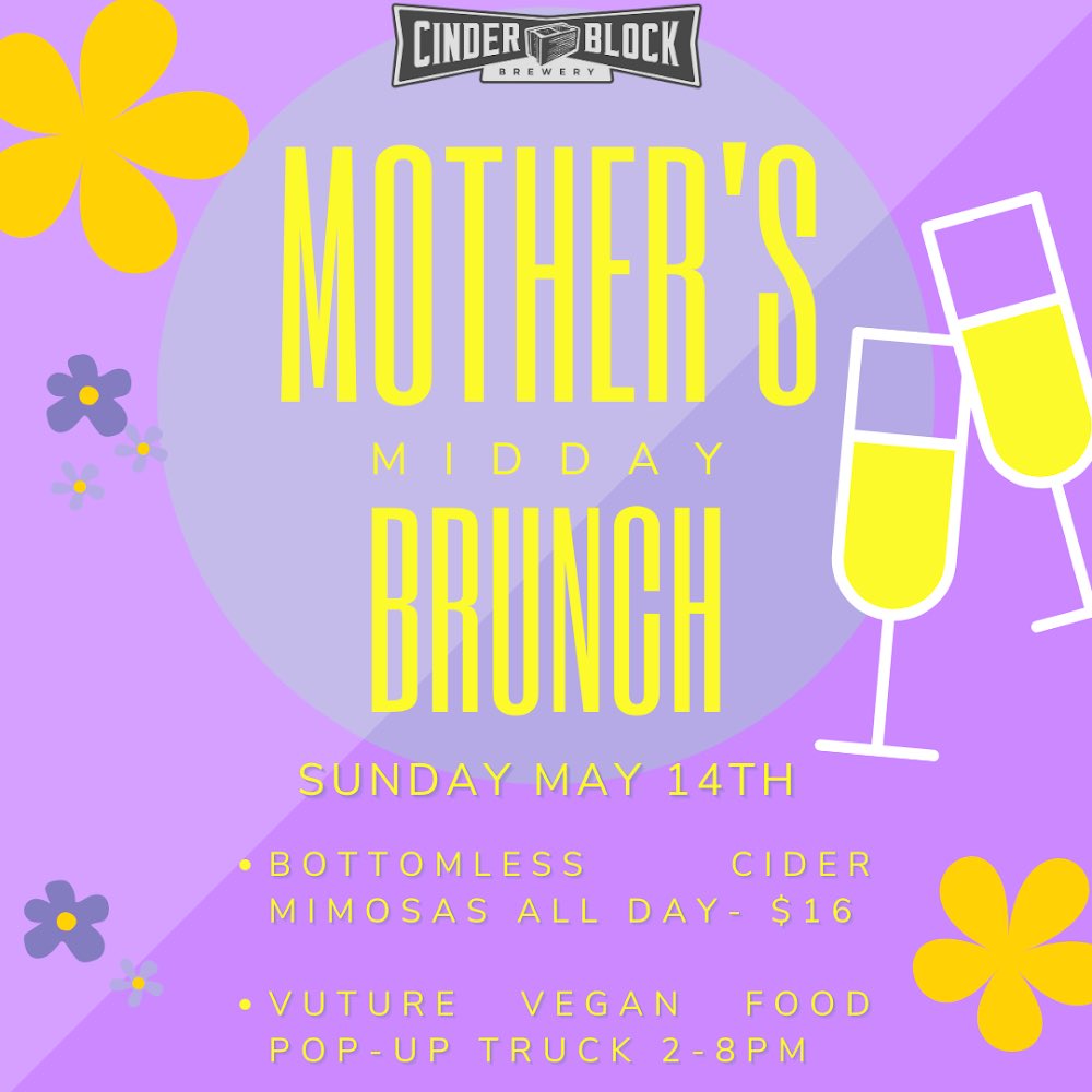 cinderblockbrew's tweet photo. Treat the best Mother(s) you know to bottomless cider mimosas and #VutureFood vegan food pop-up truck this Sunday at Cinder Block!
#mothersday #brunch #mimosa #cidermimosas #bottomless #craftbeer #drinklocalkc #veganfood #vuturefood https://t.co/UTXxXw3BbU