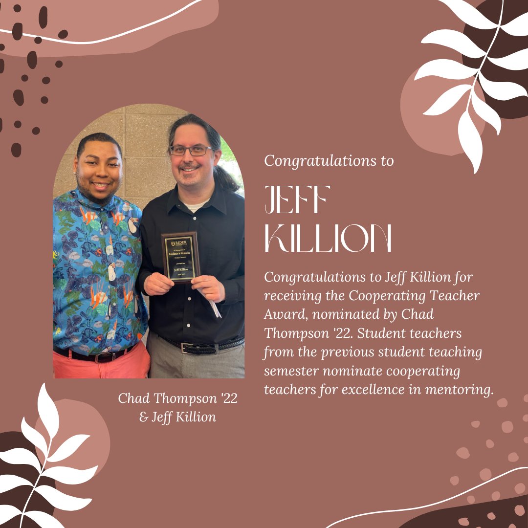 On Friday, May 5, we celebrated the end of the full-time student teaching during our wrap-up event. #RiderSTWrap Congratulations to our award winners Alizah Washington, Bri Barone and Jeff Killion!