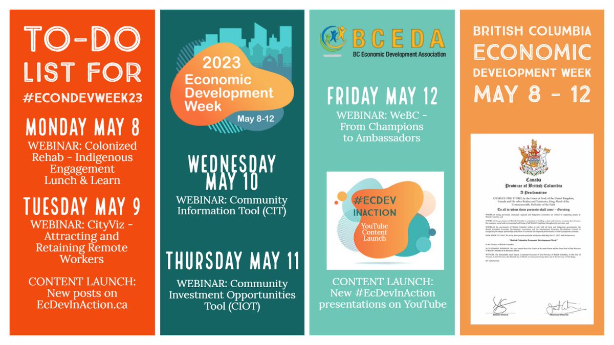 coraleeoakes's tweet photo. #EconDevWeek2023 runs today thru Friday. BCEDA is celebrating #EcDevInAction from BC's communities with FREE webinars, document and web releases. Check some out if you get the chance. #bcpoli
https://t.co/ep0fSziEr1 https://t.co/CLJx5SPmet
