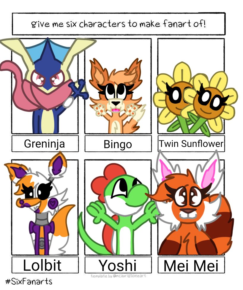 LynneSh39761714's tweet photo. 6 fanart challenge
#Pokemon #greninja #Bluey #Bingo #PvZ #twinsunflower #FNaF #Lolbit #Mario #Yoshi #TuringRed #MeiMei #6fanartchallenge https://t.co/tr0CGaBfJm