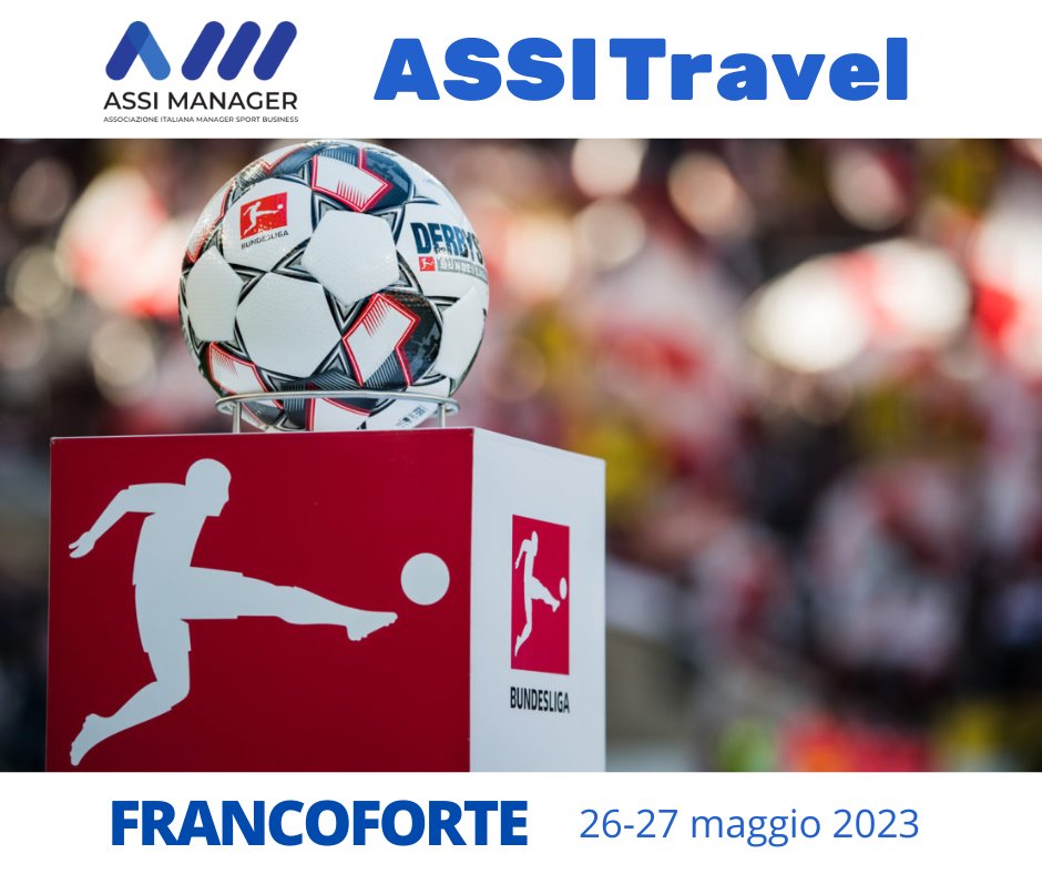 🔵✈️ ASSI Travel - #roadtofrancoforte 26-27 maggio 2023 
⚽️ Sede della Deutsche Fussball Liga (#DFL) e l’incontro in esclusiva con  il management.
Iscrizioni
📧 segreteria@assimanager.it 
Programma completo su:
assimanager.it/assi-vola-a-fr…

#assimanager #sport #business #manager