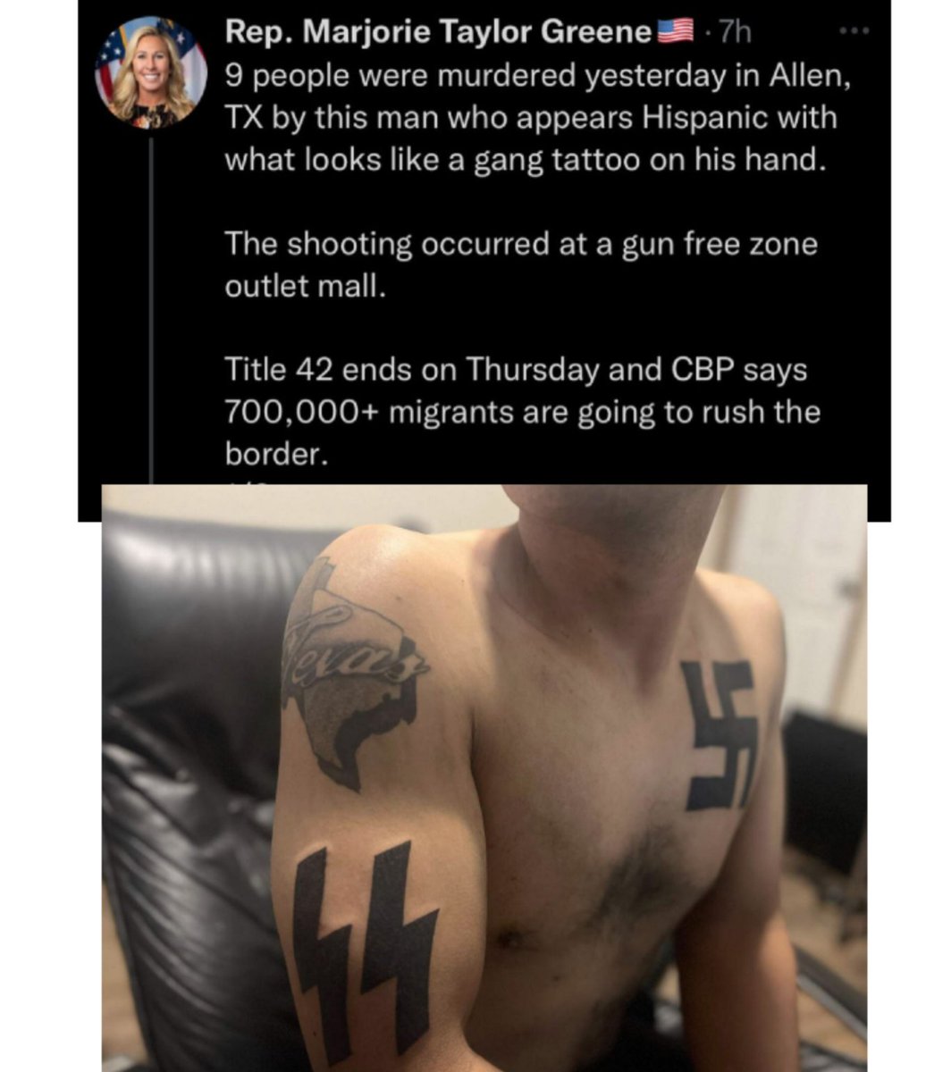 krassenstein's tweet photo. It is so important that people of power, especially politicians, don't jump to conclusions and spread possibly false narratives, especially when those conclusions & narratives involve race, ideology or nationality. 

For example, Marjorie Taylor Greene, less than 24 hours ago, made the below tweet.  Hours later, the image below the tweet surfaced from the Allen, Texas shooter's Russian social media profile.

We all need to step back, relax and let facts come out before spreading narratives that push forward our own beliefs and agendas.  That includes, MTG, myself, and all social media users in general.

Agree?