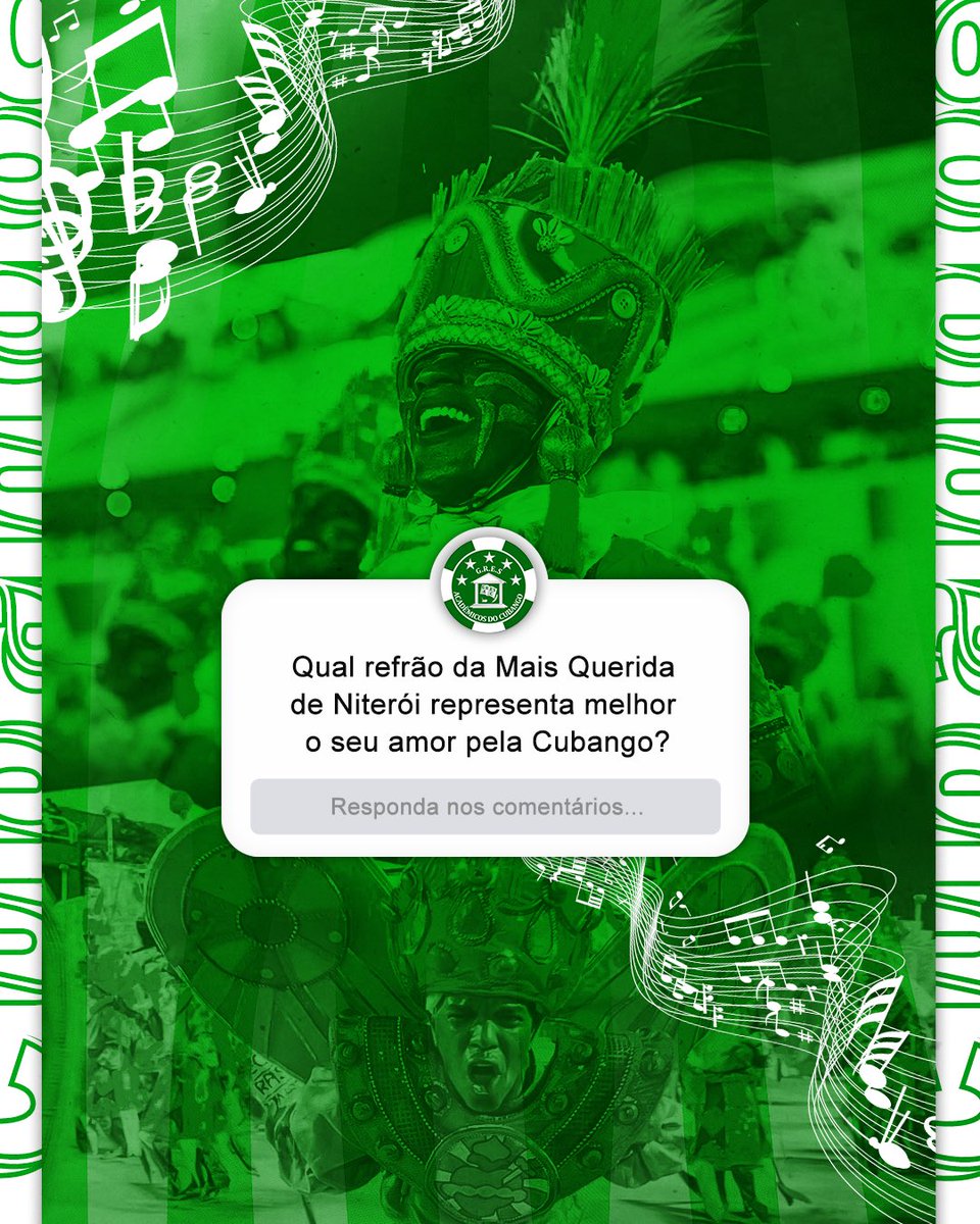 GresCubango's tweet photo. Conta para mim, qual refrão da Mais Querida de Niterói representa melhor o seu amor pela Cubango? 

Responda nos comentários! 💚🤍

#Cubango #Carnaval2024 #AMaisQueridaDeNiteroi https://t.co/k8Vly6XsMU