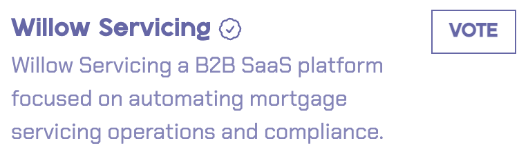 the place I work was nominated as startup of the year — if you feel like it, vote for Willow Servicing aka Sexy Unique Mortgages 😘

reasons we're ok: 
✅ fem-founded
✅ mostly parents
✅ pets outnumber employees

smash that vote button startups.hackernoon.com/north-america/…