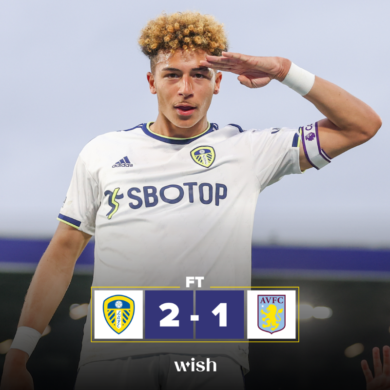 LUFC's tweet photo. 𝗙𝘂𝗹𝗹 𝗧𝗶𝗺𝗲: #LUFCU21 set up a PL2 play-off final clash against Nottingham Forest, after defeating Aston Villa 2-1 at Elland Road