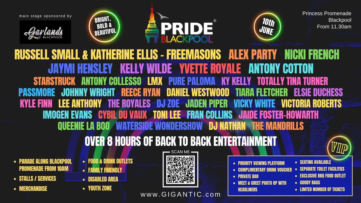 Not long now until summer Pride Blackpool 
Parade along Blackpool promenade from 10am and over 8 hours of back to back entertainment 

For more info and tickets visit:
prideblackpool.co.uk