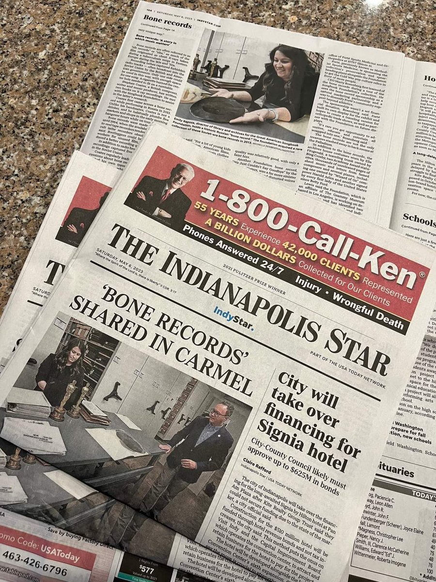 Start spreadin' the news, the Songbook Foundation is in the news! Thank you to IndyStar for this special piece about The Richard W. Judy Bone Records Collection presented by @ForteOrthopedic.