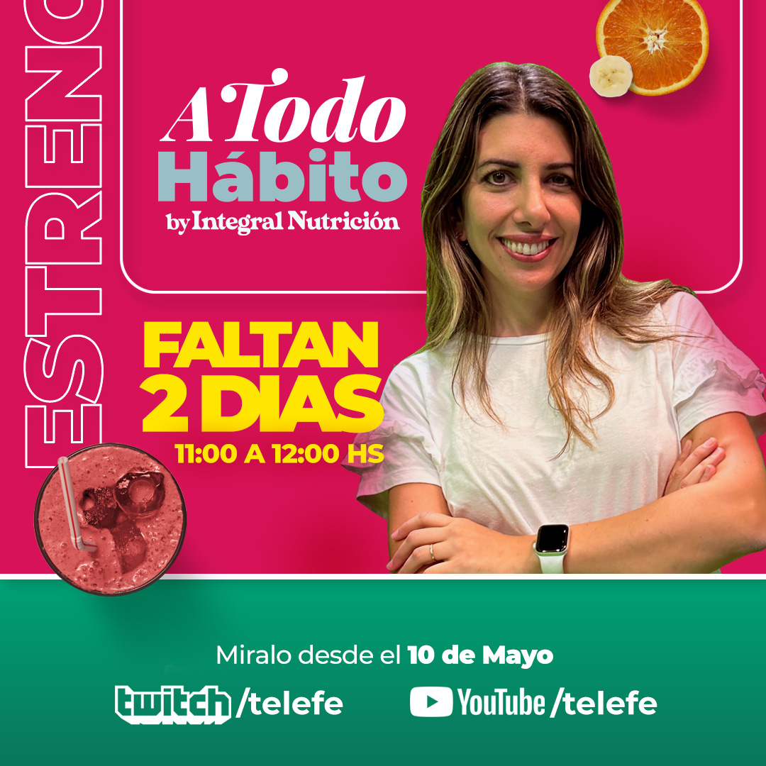 ⌛🥗 ¡Faltan 2 días para el primer programa de #ATodoHábito! A partir del miércoles a las 11 hs ⏰ <a href="/integralnutriok/">Lic. Laura Romano</a> en vivo por nuestros canales de Twitch y YouTube 📺 ¡Sumate! #IRLTelefe