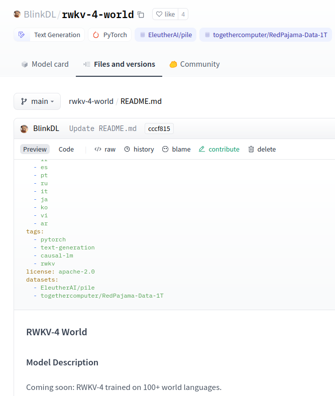 Can't wait to test it!
RWKV, 100+ languages, Apache-2.0 license
huggingface.co/BlinkDL/rwkv-4…