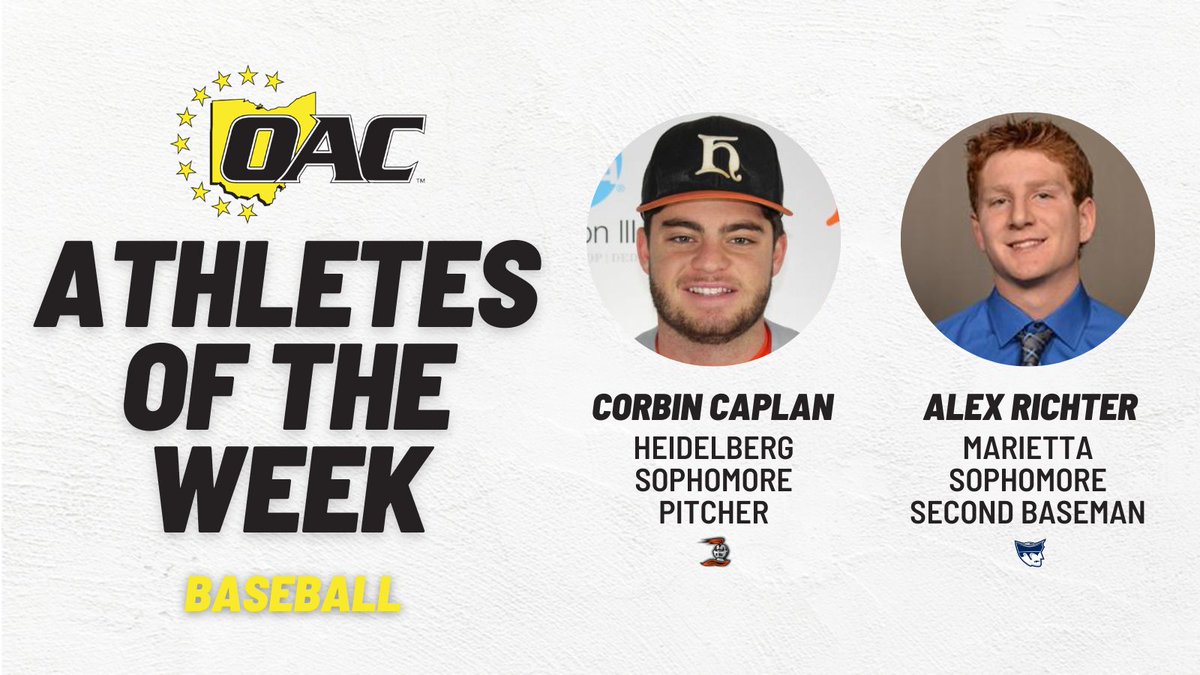 OHAthleticConf's tweet photo. Athletes of the Week | Baseball

Corbin Caplan @BergAthletics 
Alex Richter @MariettaPioneer 

#OAC #OACBaseball
https://t.co/R8AxnozC3S https://t.co/aaeqVSaZ5p