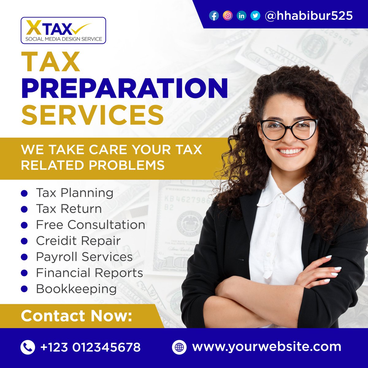 Hire an expert Graphic designer. #hhabibur525 I'll provide the all social media post design, business flyer, and print design solutions . #socialmedia #tax #taxreturn #bookkeeping #taxseason #taxlady #financial #creative #business #graphicdesigner #credit #business #payroll