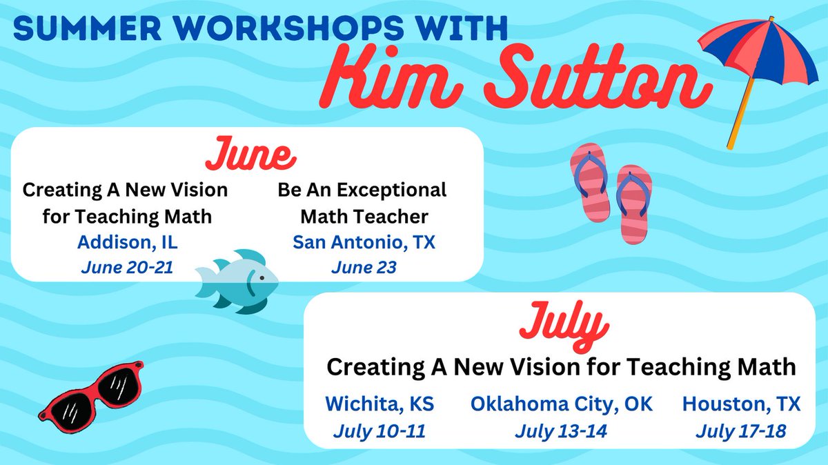 ☀️ Summer workshops with Kim Sutton! ☀️
bit.ly/KimsClasses
#summerfun
#mathclass
#kimsutton
#creativemath
#creativemathematics
#mathisfun
#iteachmath
#classroomideas
