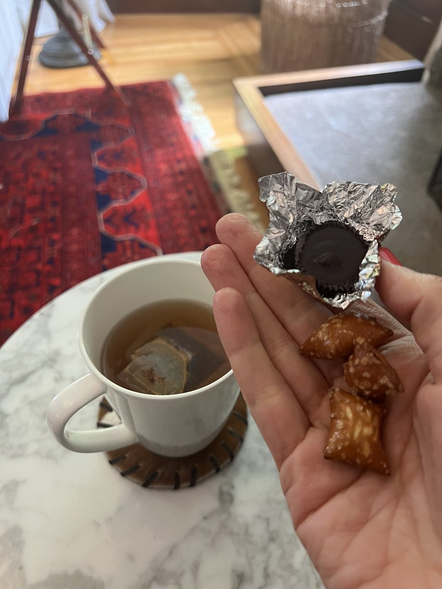 Fave salty/sweet snack:

- Bengal Spice tea
- Peanut butter pretzel nuggets from Costco
- Dark chocolate peanut butter cup from Trader Joe’s

The key is to eat the pretzel nuggets and chocolate PB cups at the same time, and combine with the tea so the chocolate melts a bit.