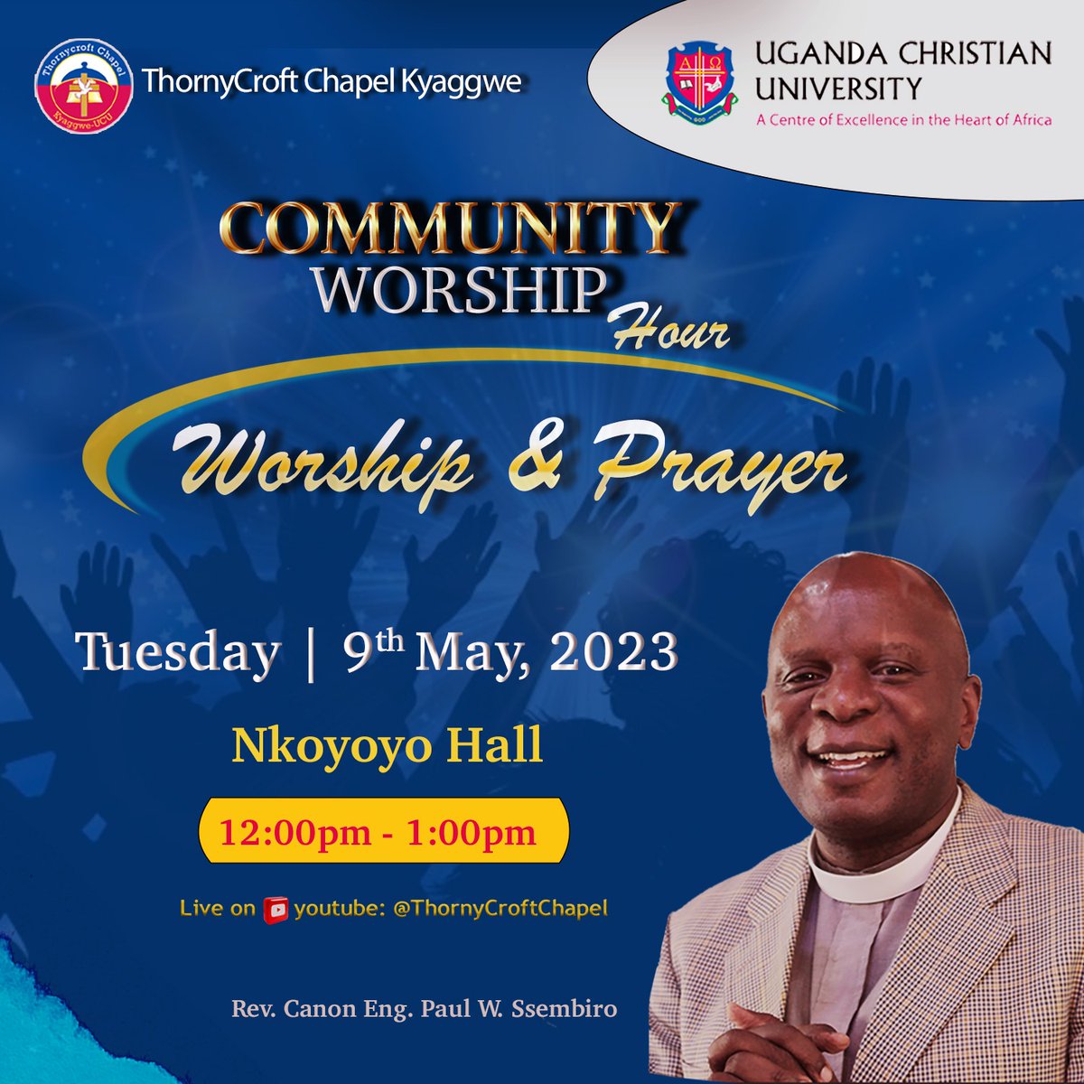Community Worship resumes after a break. Tomorrow at midday, join Rev. Canon Eng. Paul Wasswa Ssembiro in worship &amp; Prayer.