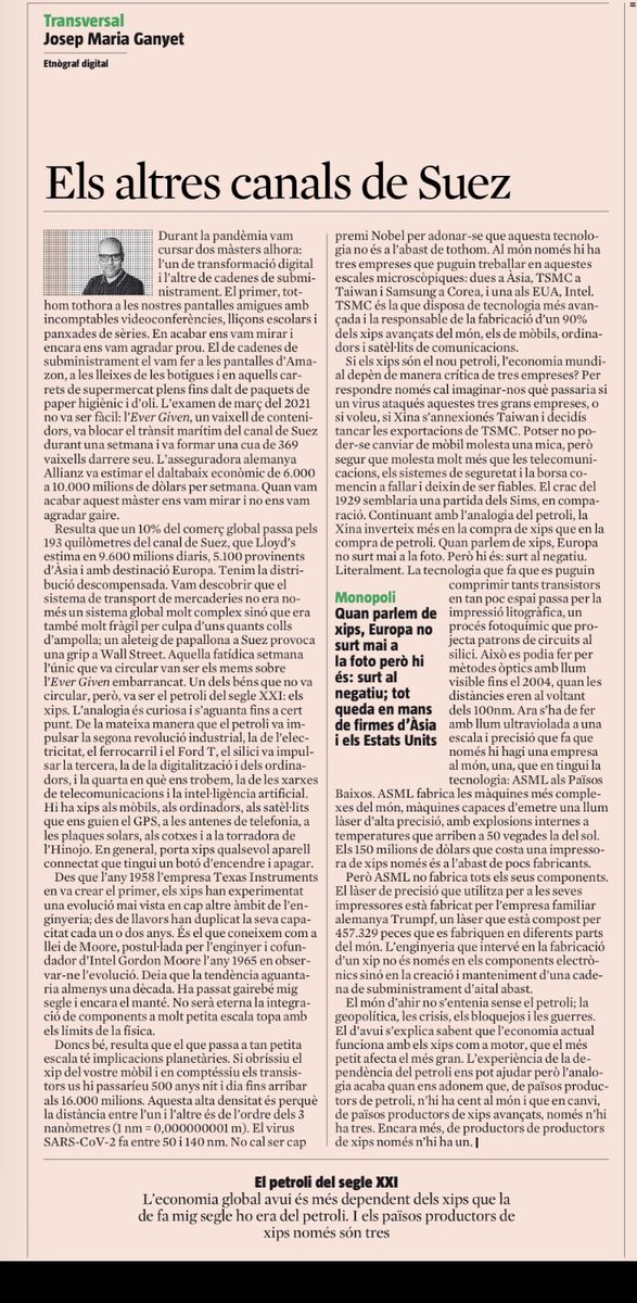 Els xips i la guerra tecnològica del present i del futur, l'article de <a href="/ganyet/">Josep M. Ganyet</a> LV <a href="/XavierFerras/">Xavier Ferràs</a> <a href="/ealmirall/">esteve almirall</a> <a href="/ArcadiNavarro/">Arcadi Navarro 🎗</a> @fx_grauvidal <a href="/ACUPcatalunya/">Associació Catalana d'Universitats Públiques</a> <a href="/PlataformaCTI/">Plataforma CTI</a> <a href="/subirats9/">joan subirats</a> <a href="/daniInnerarity/">Daniel Innerarity @daniel-innerarity.blsky.social</a> @jlmarti2025 <a href="/polmorillas/">Pol Morillas</a> <a href="/ricardfaura/">Ricard Faura Homedes</a> <a href="/XavierMarcet/">Xavier Marcet</a>