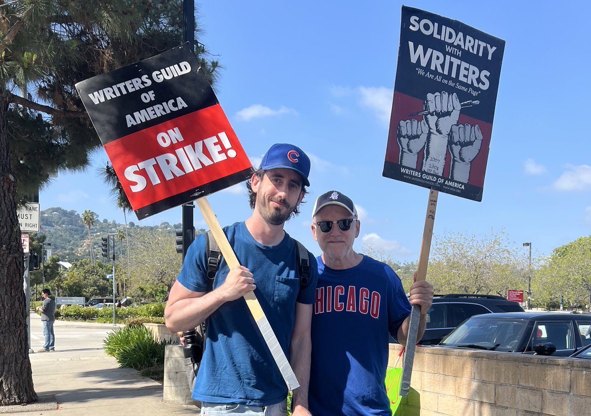 My dad took time out of his California vacation to hit the picket lines with his son #wgastrong #wgastrike