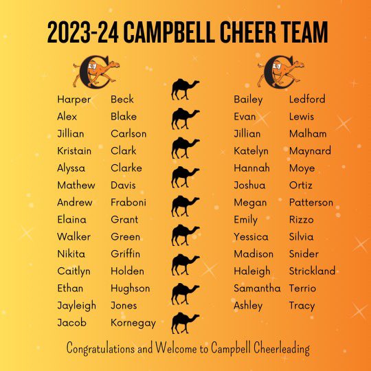 GoCamelsCheer's tweet photo. Welcome to the team!  #rollhumps #onecampbell https://t.co/zGjIF34RjJ
