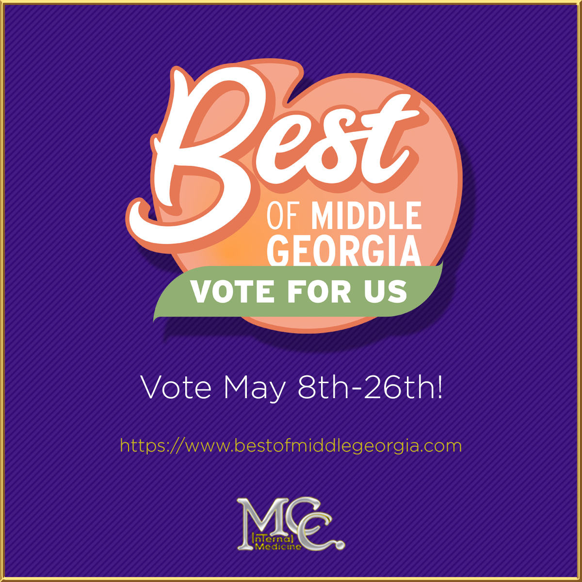 VOTING is now open for Best of Middle Georgia!

Vote at votemiddlegeorgia.com.

You can vote once a day until May 26th.

Thank you so much!

#BestofMiddleGeorgia #mccinternalmedicine
#internalmedicine #healthcare #doctors #middlegeorgia #maconga #physicians