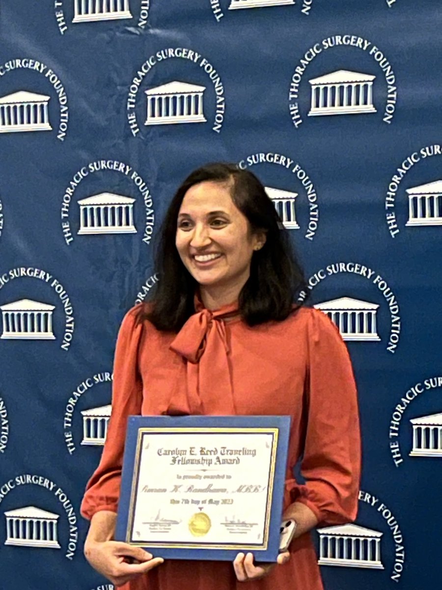 Congratulations ⁦<a href="/CUDeptSurg/">CU Anschutz Department of Surgery</a>⁩ ⁦<a href="/WomenInThoracic/">WomenInThoracicSurg</a>⁩ Simran Randhawa 2023 ⁦<a href="/ThoracicSurgFnd/">The Thoracic Surgery Foundation (TSF)</a>⁩ 2023 Reed awardee! #robot ⁦<a href="/LanaSchumacher_/">Dr. Lana Schumacher</a>⁩ ⁦<a href="/MGHSurgery/">Mass General Surgery</a>⁩ #aats23