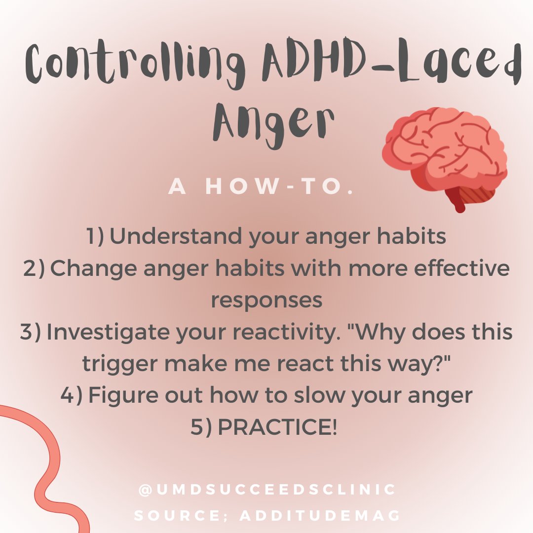 umdsucceeds's tweet photo. Ever feel like your anger comes out of no-where, and that it is uncontrollable? This post out-lines preliminary ways in which you can manage your anger.
#ADHD #adhdtwitter #Neurodiversity #MentalHealthAwarenessMonth 
Source: @ADDitudeMag https://t.co/dgvfaXba9Q