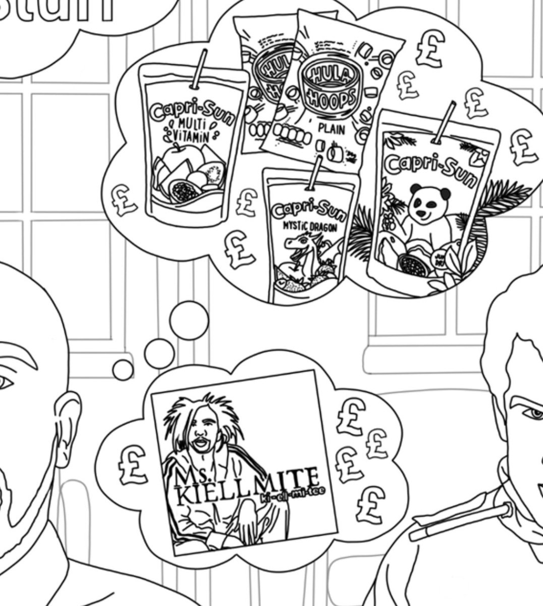 NCCbyKimberley's tweet photo. A new, super silly episode of @OffMenuOfficial with @kfRedhot has me back working on Volume II of this v silly colouring book tribute to one of my fave pods. #OffMenu #EdGamble #JamesAcaster #KiellSmithBynoe #CapriSun #BigStuff #PlattyJoobs #NoContextOffMenu #NoContextColouring https://t.co/EuVXeP2JLK