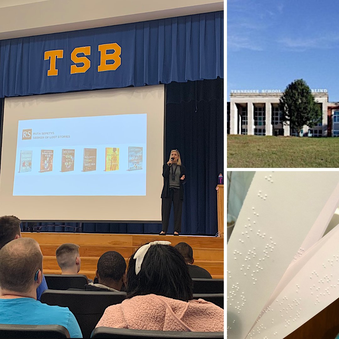 RutaSepetys's tweet photo. Thank you Tennessee School for the Blind for hosting a wonderful event today and inviting Donelson Middle School to join. So grateful to @HumanitiesTN for arranging the visit &amp; creating braille bookmarks! https://t.co/fZt9McFrAA